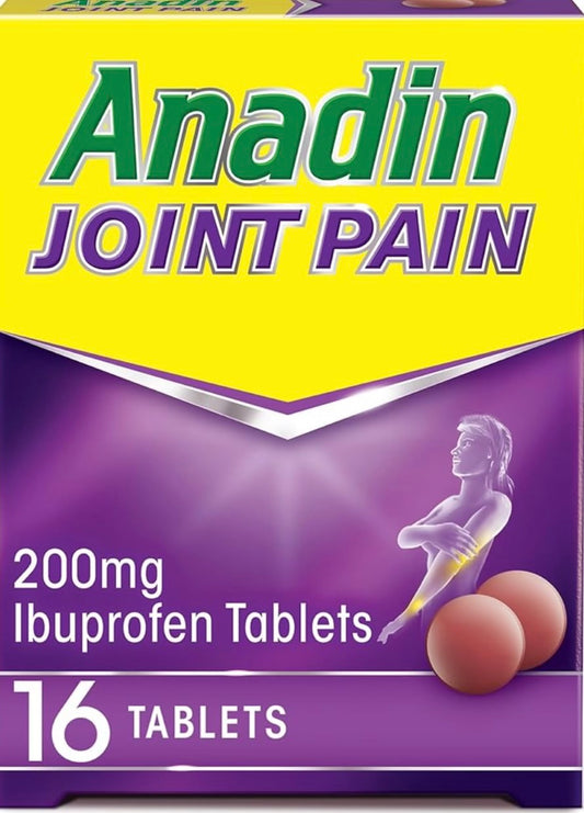 Anadin JOINT PAIN 200 mg Ibuprofen Tablets LASTS UP TO 8 HRS join pain and inflammation 16 TABLETS