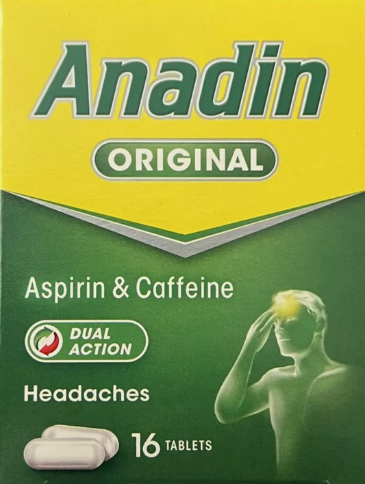 Anadin ORIGINAL Aspirin and caffeine DUAL ACTION Headaches 16 tablets