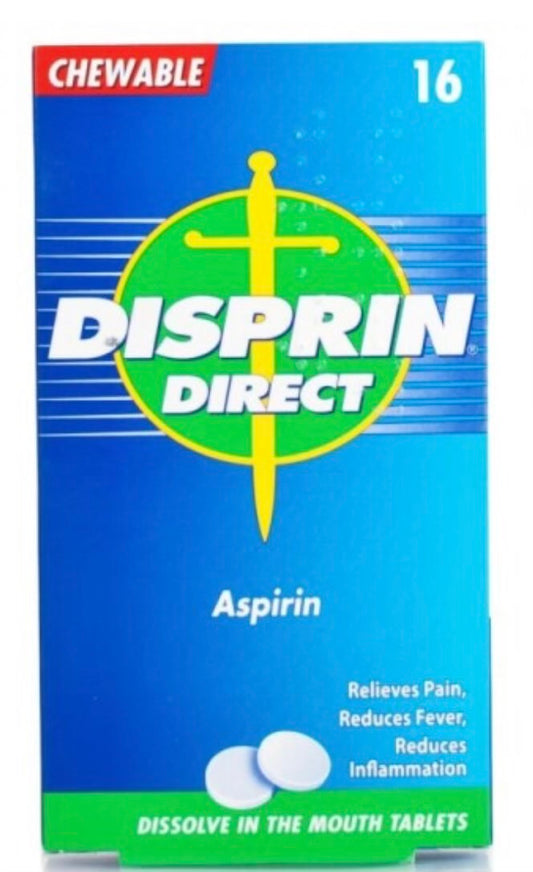 CHEWABLE DISPRIN DIRECT ASPIRIN relieves pain reduces fever reduces inflammation DISSOLVE IN THE MOUTH TABLETS 16 tablets