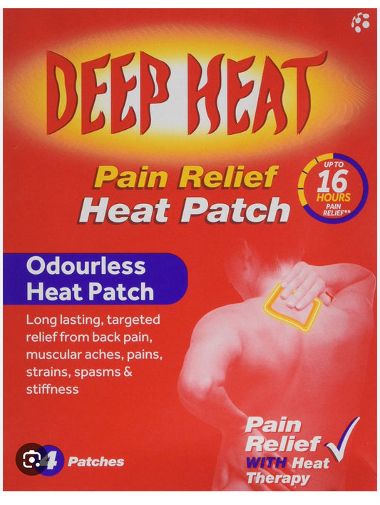 DEEP HEAT PAIN RELIEF HEAT PAtch effective relief with Heat Therapy up to 16 hours pain relief 4 patches