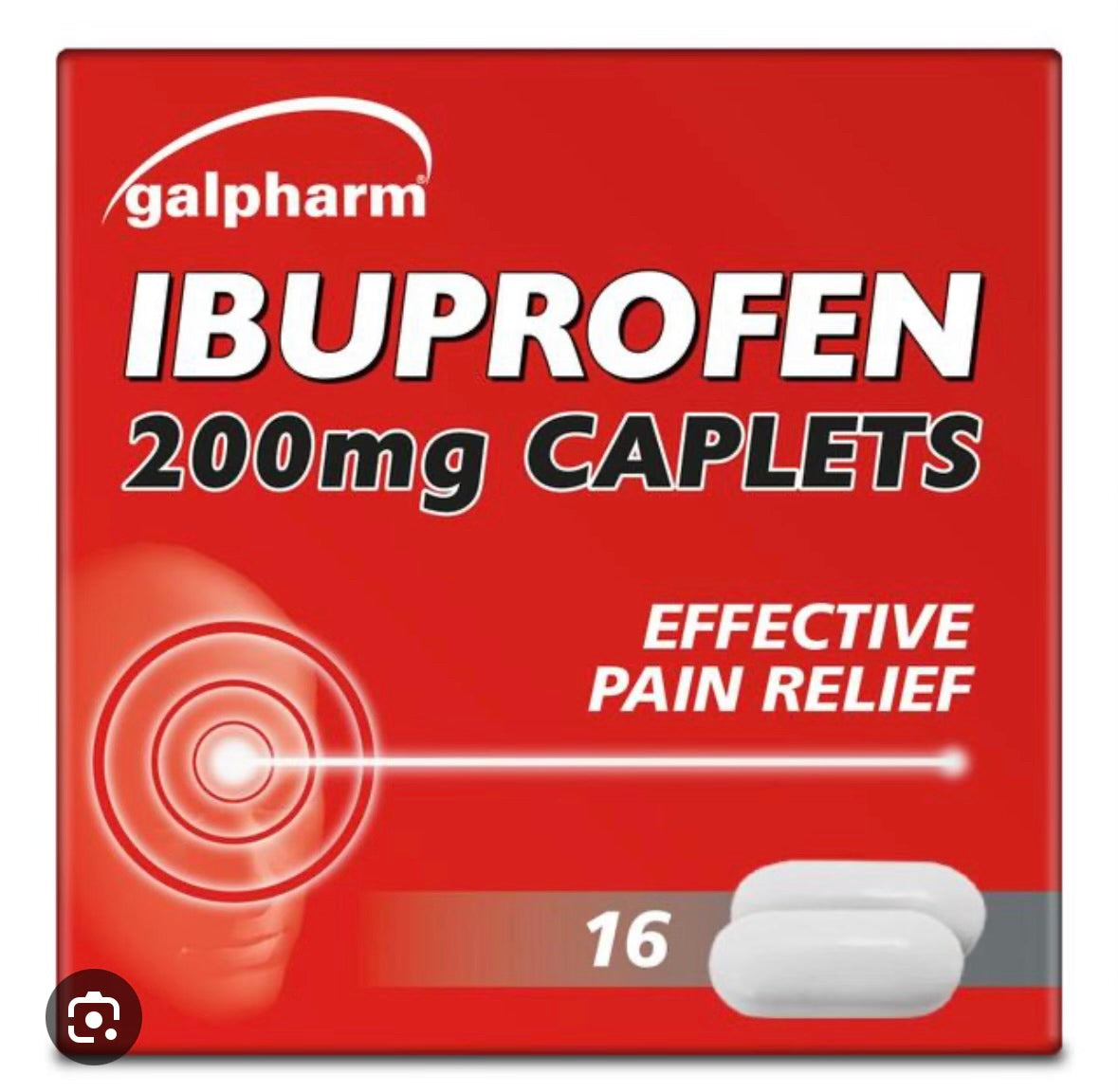 galpharm IBUPROFEN 200 mg CAPLETS EFFECTIVE PAIN RELIEF 16 CAPLETS