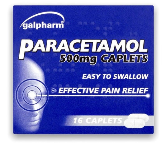 galpharm PARACETAMOL 500mg CAPLETS EASY TO SWALLOW EFFECTIVE PAIN RELIEF 16 CAPLETS