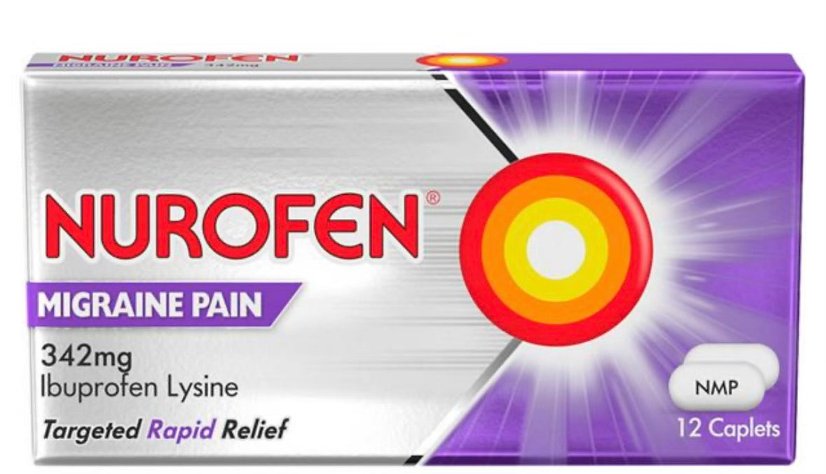 NUROFEN MIGRAINE PAIN 342 mg ibuprofen Lysine Targeted rapid relief 12 caplets